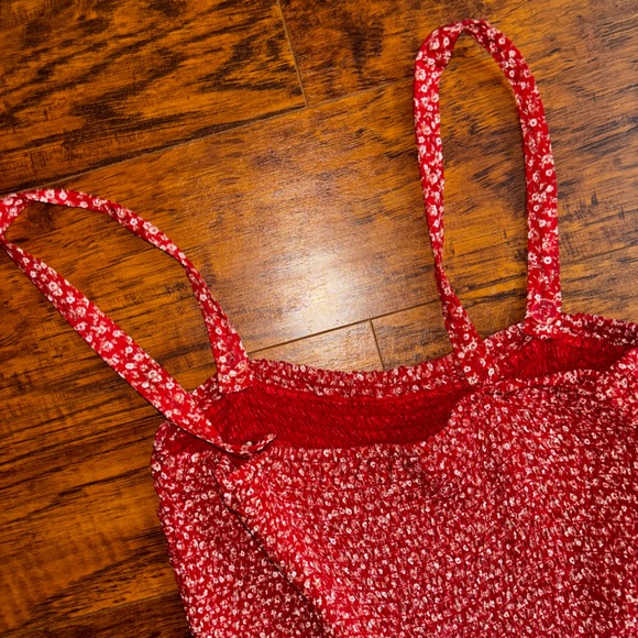 Hollister Red Floral Sundress Smocked Bodice Women’s High-Low Flowy Maxi Dress - Picture 7 of 8